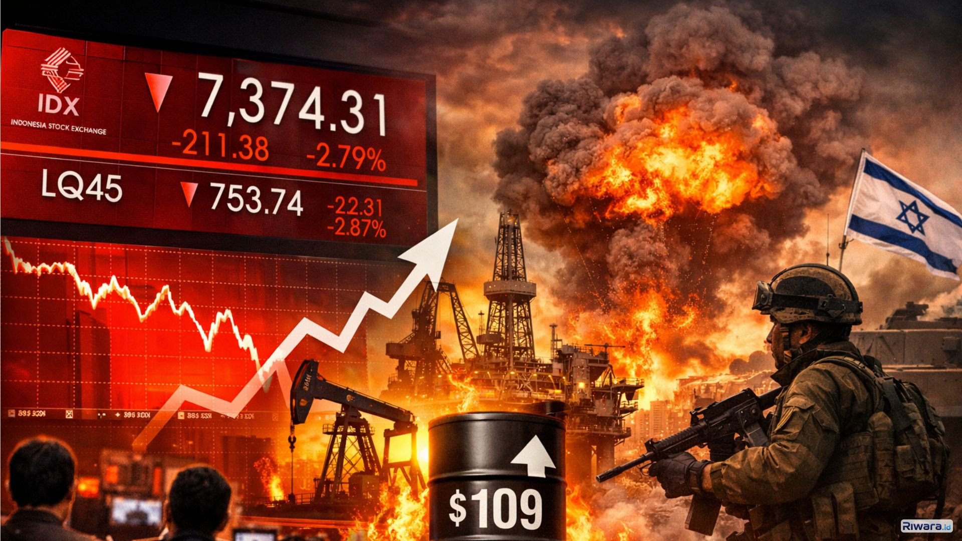 IHSG di Bursa Efek Indonesia melemah tajam seiring lonjakan harga minyak dunia dan meningkatnya ketegangan geopolitik global.